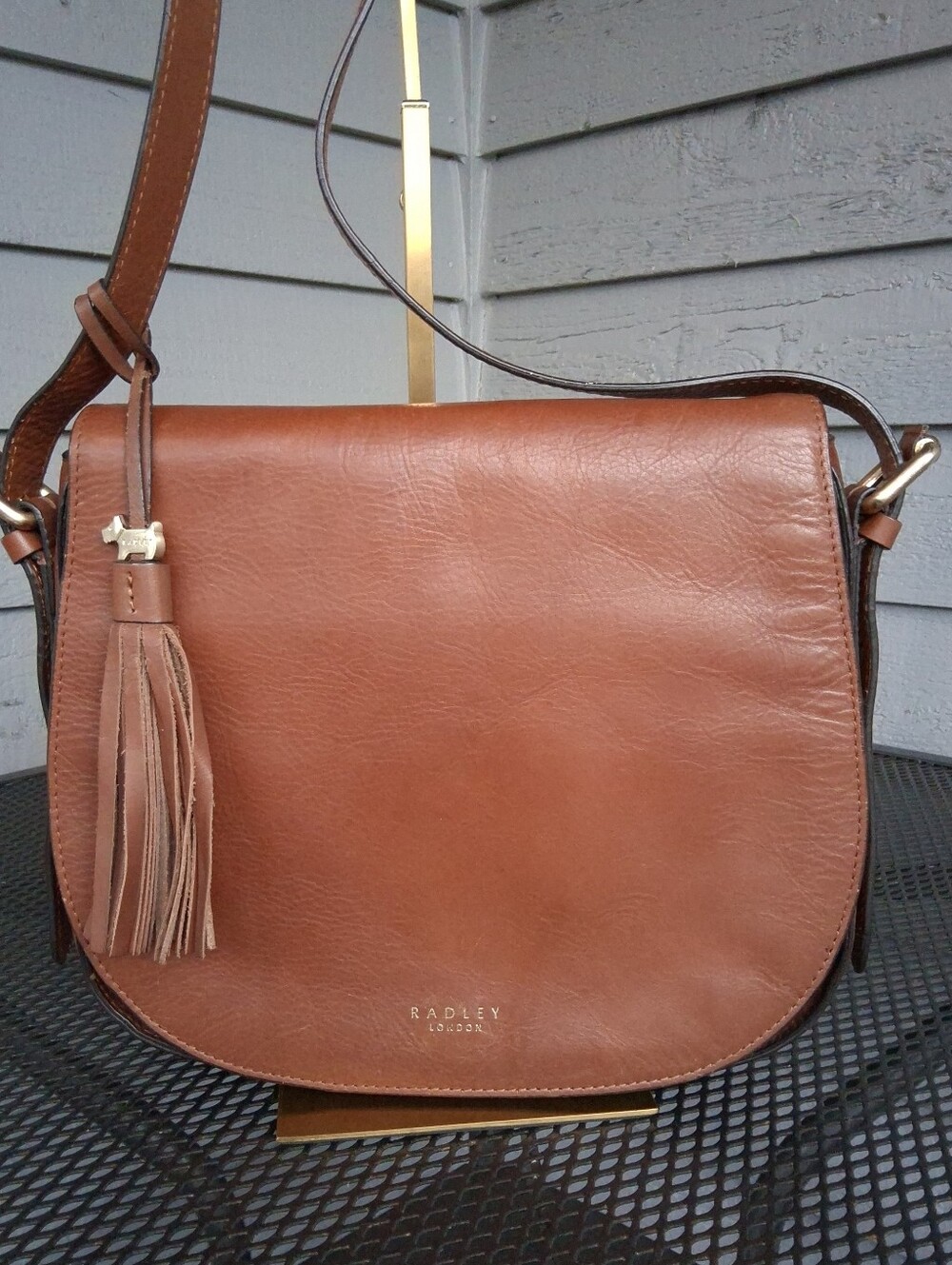 RADLEY LONDON Brown Leather Crossbody Saddle Bag with Tassel